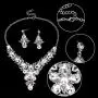 EVER FAITH Rhinestone Crystal Elegant Wedding Flower Leaf Teardrop Necklace Earring Set