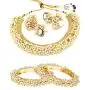 YouBella Jewelry Bollywood Ethnic Gold Plated Traditional Pearl Indian Necklace Set with Earrings and Bangles Combo for Women (Black)