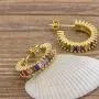 OUCHUANG 14K Gold Plated Rainbow Baguette Cubic Copper Zirconia Colorful Stud Earrings Jewelry Gift For Women Girls