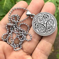 Celtic Pagan Wiccan Jewelry Merlin Morgana Wicca Witchcraft Magic Trinity Triskele Triquetra Triskelion Pewter Mens Womens Pendant Necklace Charm Protection Amulet for Men Women w Silver Ball Chain