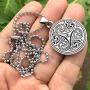 Celtic Pagan Wiccan Jewelry Merlin Morgana Wicca Witchcraft Magic Trinity Triskele Triquetra Triskelion Pewter Mens Womens Pendant Necklace Charm Protection Amulet for Men Women w Silver Ball Chain