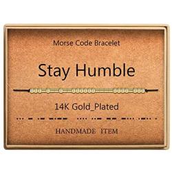Morse Code Bracelet 14k Gold Plated Beads on Silk Cord Secret Message Stay Humble Bracelet Gift Jewelry for Her