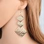 KaFu Lightweight Bohemia 14K Gold Chandelier Filigree Geometric Rhombus Earrings Hollow Cutout Drop Dangle Long Earrings for Women and Girls