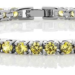 Gem Stone King 12.00 Ct Round Cut Canary Yellow Cubic Zirconias CZ 7inches Tennis Bracelet 7 Inch