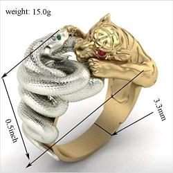 Vintage Gold Tiger Silver Snake Fighting Ring Hip Hop Rock Crystal Ring Party Anniversary Gothic Motorcycles Personalized Jewelry Ring Gold Two Silver Tone for Men Male