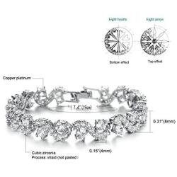 Herinos Women Platinum Plated Cubic Zirconia Tennis Bracelets Wedding Bridal Crystal Bangle