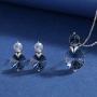 Round Halo Jewelry Set with Swarovski Crystal Love Heart Necklaces Pendants Stud Earrings Jewelry Set Gifts for Mom Women Wife Girlfriends Valentines Day