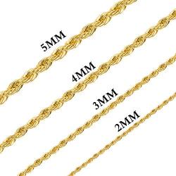 SANNYRA 2MM 3MM 4MM 5MM Gold Plated Twist Chain Necklace Stainless Steel Necklace 16-38 Inches Women Mens Jewellery