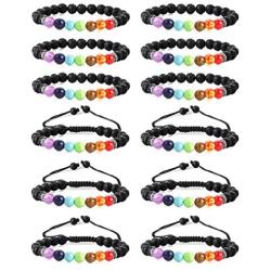 Jstyle 12Pcs Lava Bead Bracelet for Women Men Essential Oil Beads Chakra Yoga Bracelets Set