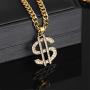 Weahre Dollar Sign Hip Hop Rapper Mens Necklace Rhinestone Pendant Gold Chain Jewelry for Rap Gangsta
