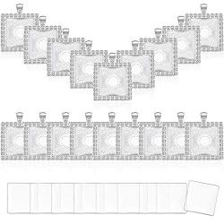 36 Pieces Pendant Trays Set, Including 18 Pieces Rhinestone Bezel Pendant Trays Square Shape Pendants with 18 Pieces Glass Square Cabochons for DIY Jewelry Pendant, Silver