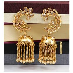 SANARA Indian Bollywood Ethnic Gold Tone Party wear Polki Jhumka/Jhumki Earrings Ethnic Crystal Stone Jewelry