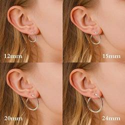 Silver Hoop Earrings for Women, 4 Pairs Small Silver Huggie Earrings Hoop Set | Mini Cartilage Hypoallergenic Tragus Helix Jewelry for Girls Men Teenagers (12mm/15mm/20mm/24mm)