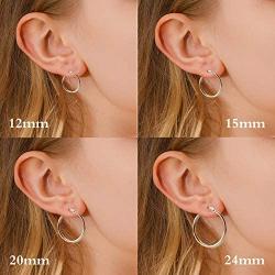 Silver Hoop Earrings for Women, 4 Pairs Small Silver Huggie Earrings Hoop Set | Mini Cartilage Hypoallergenic Tragus Helix Jewelry for Girls Men Teenagers (12mm/15mm/20mm/24mm)