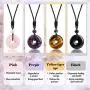4 Pieces Circle Donut Healing Crystals Necklace 30 mm Donut Stone Pendant Necklace Amulet Lucky Charm Agate Donut Pendant Necklace Donut Healing Crystals Adjustable Braided Rope Necklace for Men Women