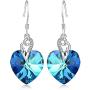 AOBOCO Sterling Silver Love Heart Dangle Drop Earrings with Swarovski Crystals Fine Jewelry Gift for Women Girls