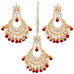 Aheli Faux Kundan Studded Wedding Party Jhumka Jhumki Earrings Maang Tikka Indian Bollywood Fashion Jewelry Set for Women