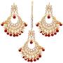 Aheli Faux Kundan Studded Wedding Party Jhumka Jhumki Earrings Maang Tikka Indian Bollywood Fashion Jewelry Set for Women