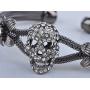 Alilang Womens Jewelry Gothic Punk Skull Floral Halloween Rhinestone Gray Silver Cuff Bracelet