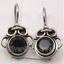 SilverStarJewel 925 Solid Silver 7 x 7 mm Black Onyx Ancient Style Earrings 0.9''