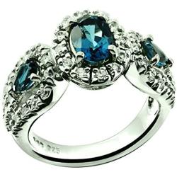 RB Gems Sterling Silver 925 Ring Genuine Gemstone Oval 7x5 mm with Rhodium-Plated Finish, 3-Stone-Style