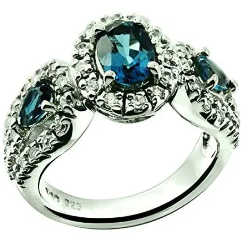 RB Gems Sterling Silver 925 Ring Genuine Gemstone Oval 7x5 mm with Rhodium-Plated Finish, 3-Stone-Style