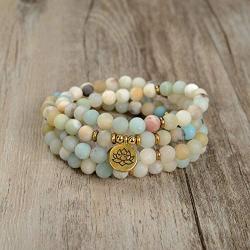 Self-Discovery 108 Natural Beads Japa Mala Yoga Wrap Bracelet Necklace with Lotus Seed Charm for Prayer
