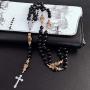 Sundysh Rosary Catholic Prayer Beads Necklace for Men Boy,Holy Black Gemstone Rosaries Chain,No Breaking Rosario Steel Crucifix Cross Christian Gift Jewelry
