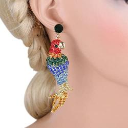 EVER FAITH Womens Austrian Crystal Art Deco Parrot Pet Bird Pierced Dangle Earrings Gold-Tone