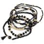 RIAH FASHION Bohemian Beaded Multi Layer Versatile Statement Bracelets - Stackable Stretch Strand Cuff Bangles Sparkly Crystal, Natural Stone, Wood Bead