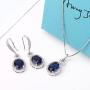 Bridal Jewelry Set for Women - Silver Plated Cubic Zirconia Crystal Oval Halo Necklace and Dangle Earrings Set Fashion Jewelry Set by AMYJANE