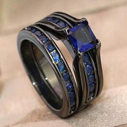 wedding ring set Two Rings His Hers Couples Rings Womens Black Gold Plated Blue Sapphire CZ Wedding Engagement Ring Bridal Sets & Mens Titanium Wedding Band