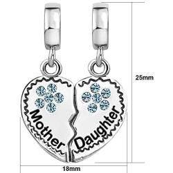JMQJewelry Mother Love Daughter Clover Heart Dangle Birthday Birthstone Charms for Bracelets Mom Son Girl Boy Gifts