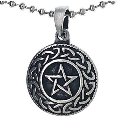 Celtic Jewelry Star Pentagram Pentacle Pagan Wicca Wiccan Magic Pewter Unisex Mens Pendant Necklace Protection Amulet Wealth Money Win Good Luck Lucky Charm Safe Travel Talisman w Silver Ball Chain