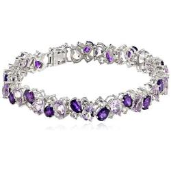 Sterling Silver Genuine Amethyst and White Topaz Tonal Gemstone Bracelet, 7.25''