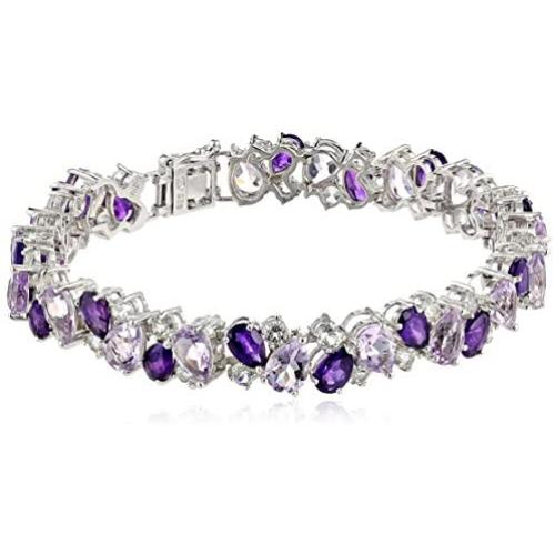Sterling Silver Genuine Amethyst and White Topaz Tonal Gemstone Bracelet, 7.25''