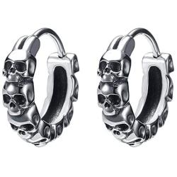 Gothic Skull Hoop Earring Small Stainless Steel Punk Rock huggie Earrings for Men Vintage Jewelry