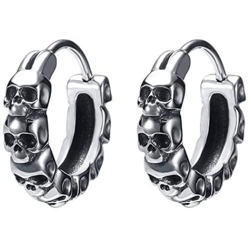 Gothic Skull Hoop Earring Small Stainless Steel Punk Rock huggie Earrings for Men Vintage Jewelry