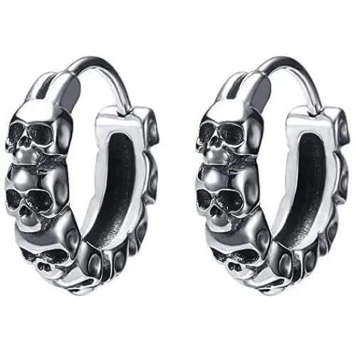 Gothic Skull Hoop Earring Small Stainless Steel Punk Rock huggie Earrings for Men Vintage Jewelry