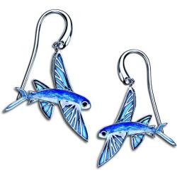 Guy Harvey Flying Fish Earrings - Sterling Silver and Vitreous Enamel Earrings