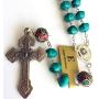 elegantmedical Turquoise TIBET COPPER BEADS STERLING 925 SILVER ROSARY NECKLACE Catholic