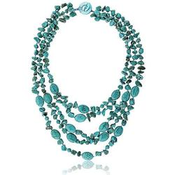 Gem Stone King 20 Inch Stunning 3 Strands Green Simulated Turquoise Necklace with Toggle Clasp