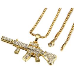 TIDOO Jewelry 30 Inch Chain Mens Golden Hip Hop M4 Gun Pendant Necklaces