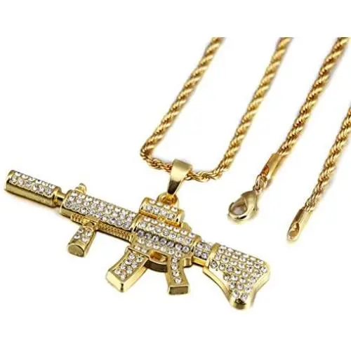 TIDOO Jewelry 30 Inch Chain Mens Golden Hip Hop M4 Gun Pendant Necklaces