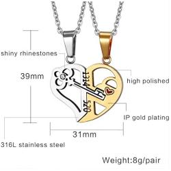HUANIAN His&Hers Stainless Steel Key to Love Matching Half of Heart 520 Pendant Necklace for Couples