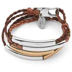 Lizzy James Mini Addison Braided Leather Wrap Bracelet Gold Silver in Natural Antique Brown Leather