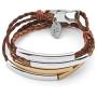 Lizzy James Mini Addison Braided Leather Wrap Bracelet Gold Silver in Natural Antique Brown Leather