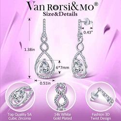 VAN RORSI&MO Dangle earrings - 14k White Gold Plated Sterling Silver Drop Earrings 5A Cubic Zirconia Infinity Teardrop Stud Earrings Jewelry Gift Hypoallergenic Earrings for Women