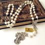 elegantmedical Handmade Pearls Bead Catholic Necklace Lasso Wedding Rosary Cross Crucifix