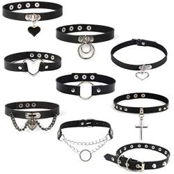 Jewdreamer 9 Pcs PU Leather Punk Choker Necklace Gothic Collar Choker Leather Rivets Spiked Choker for Women Adjustable